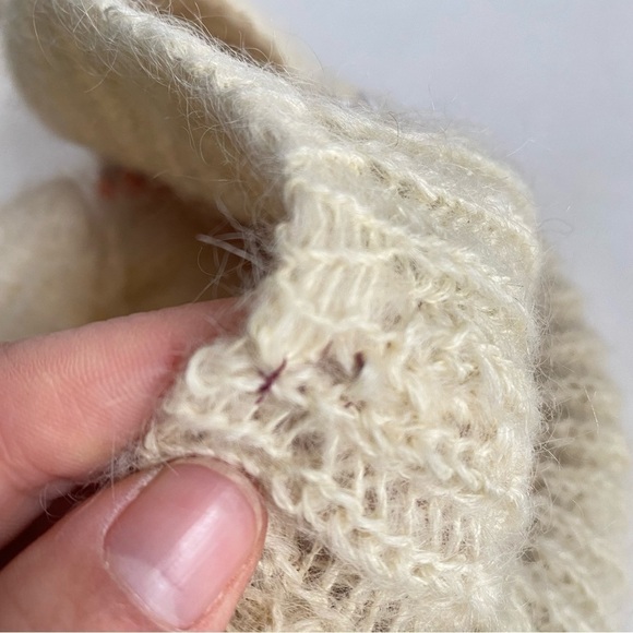 Vintage 60s Hat & Scarf Set Italian Knit Wool Mohair Winter Cream Orange Brown - Picture 14 of 14